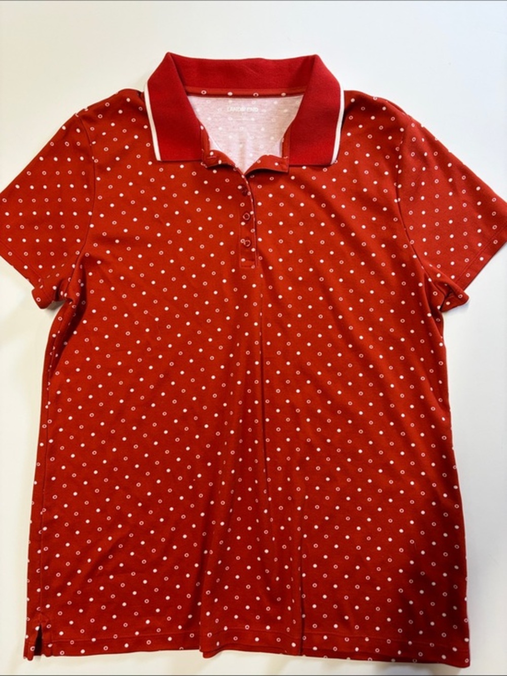 Lands’ End Rust Color Polka Dot Shirt Polo Women Large Casual Golf Top